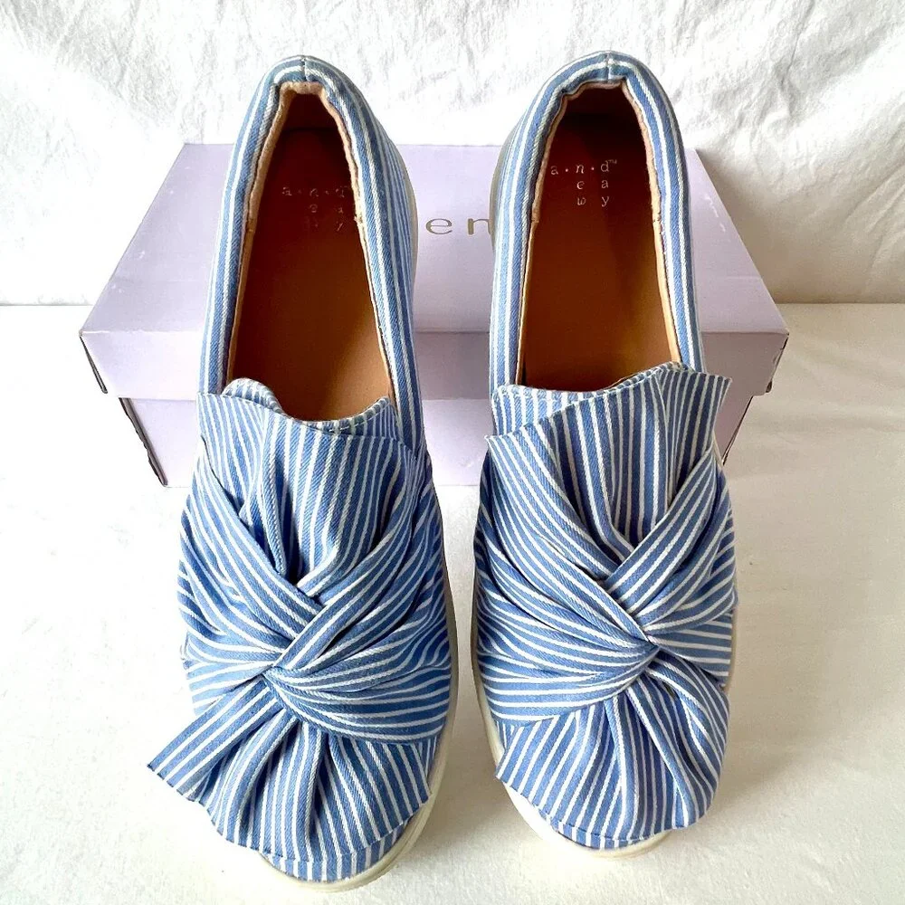 A New Day Blue & White Striped Canvas Slip Ons, Size 8 Like New! - Picture 6 of 12